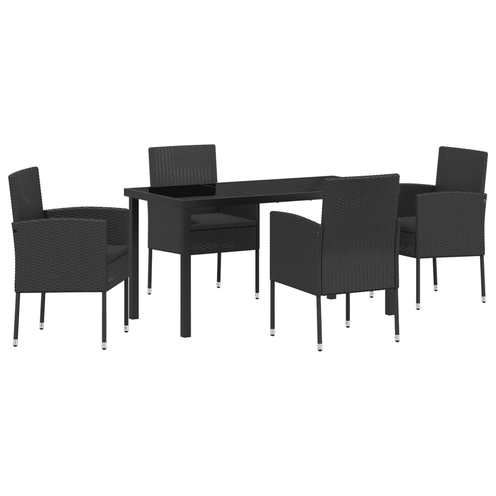 Set da Pranzo da Giardino da 5 Pezzi con Cuscini Rattan Polietilene Nero
