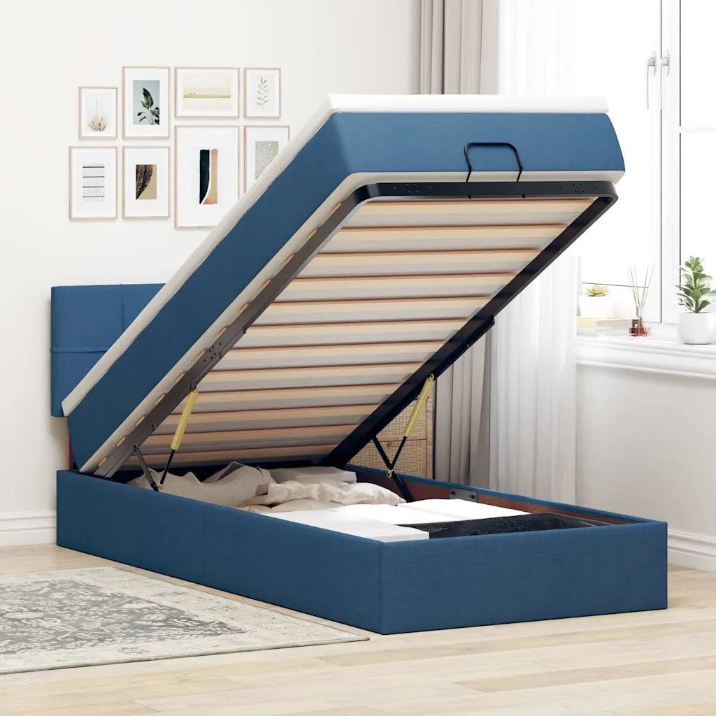 Struttura Letto Pouf con Materasso Blu 90x190 cm in Tessuto 3312276