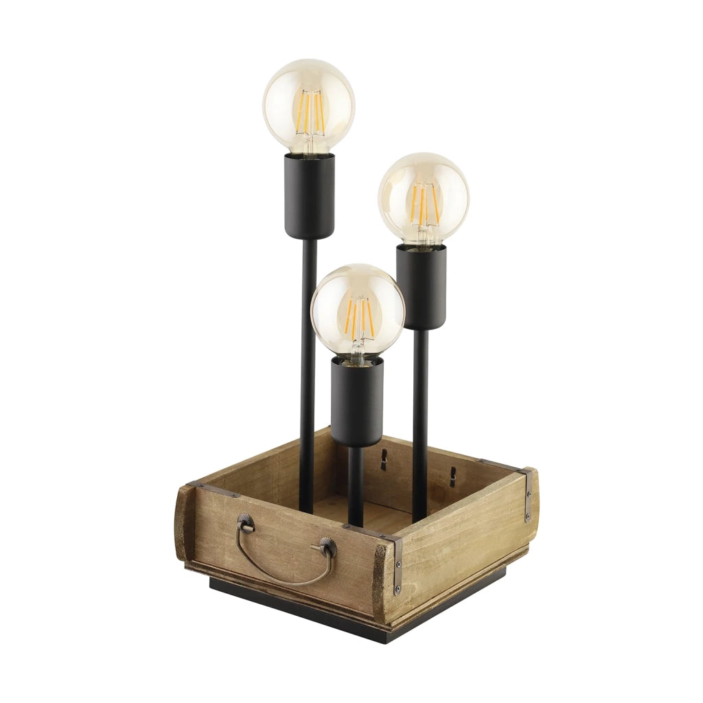 Lampada Da Tavolo Vintage Wootton Legno Marrone 3 Luci E27