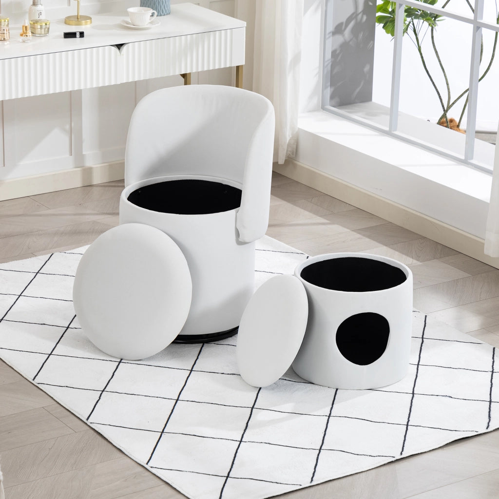 SEDIA Girevole 53x50x47 cm In Velluto Bianco con vano contenitore