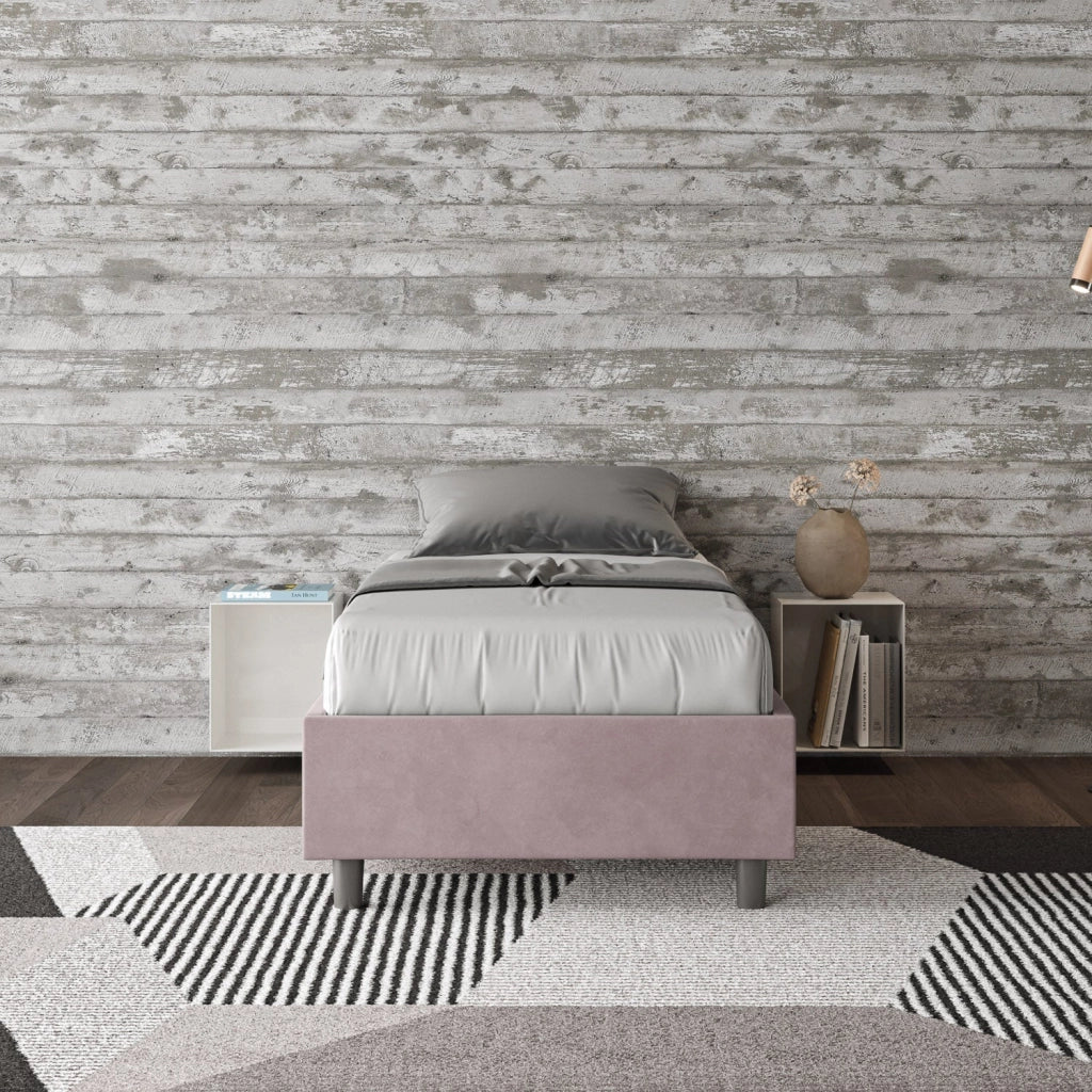 Letto singolo contenitore imbottito 80x190 microfibra glicine Azelia