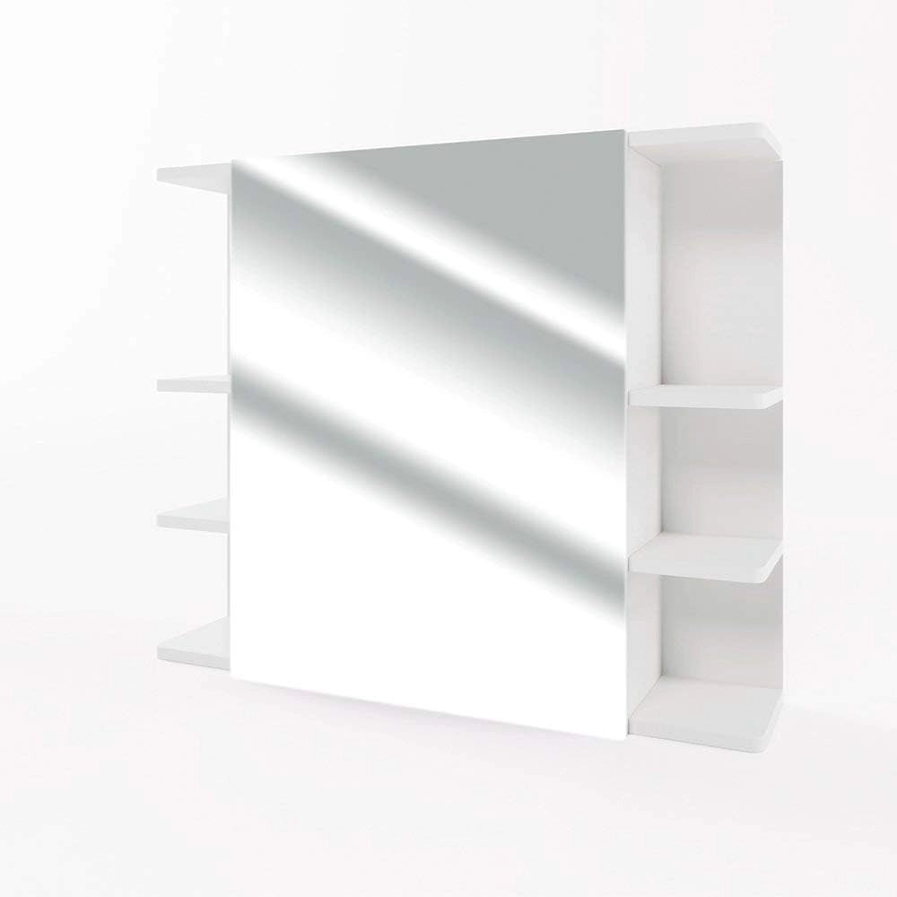 Specchio contenitore bagno Fynn, Bianco, 62 x 64 cm, per montaggio a parete con ripiani aperti