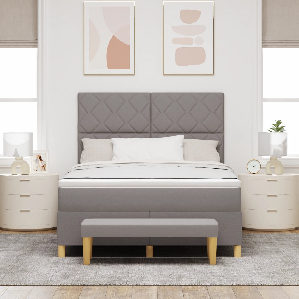 Letto con Box Spring con Materasso e Panca Tortora 160x200 cm Tessuto
