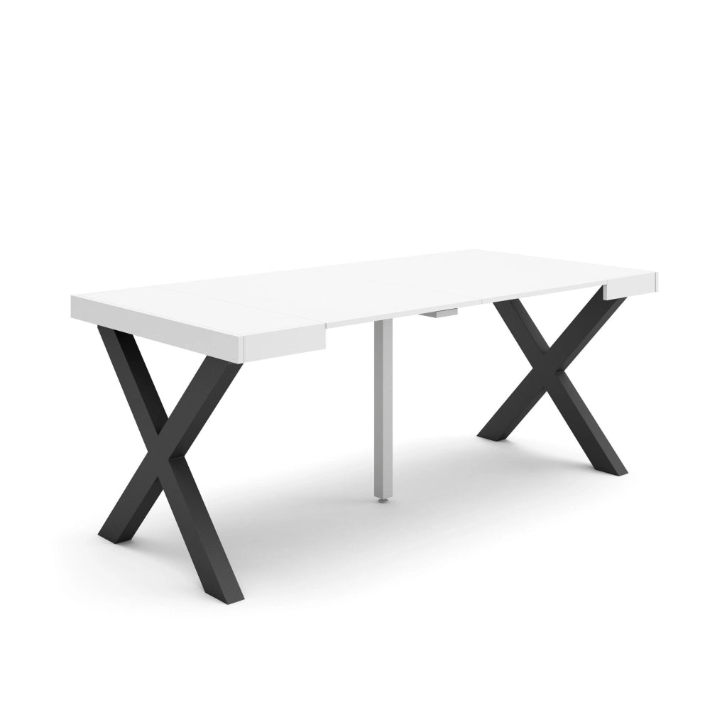 Consolle allungabile, 58 fino 180x90x73cm, Per 8 persone, Gambe in legno, Bianco RF2764