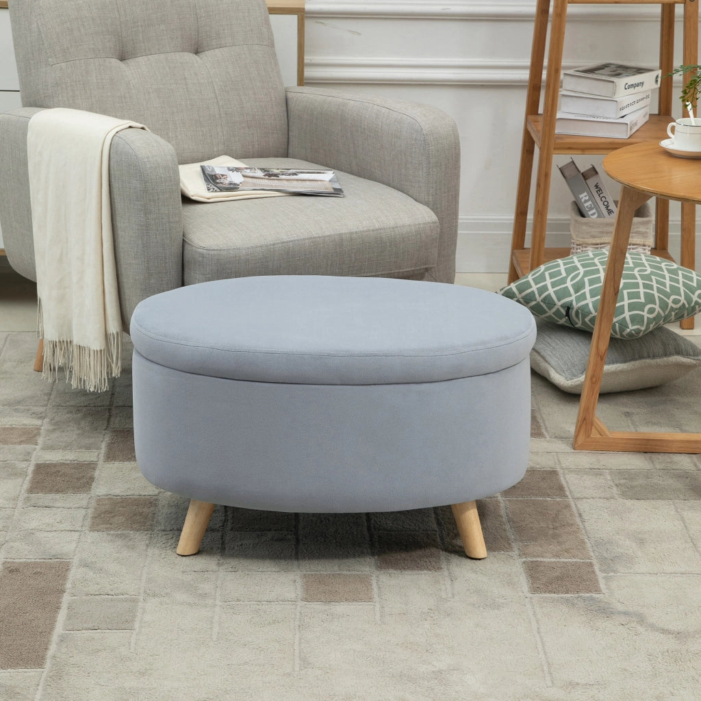 Poltrona con contenitore ovale ¨C Zephmum ¨C Grigio, velluto, gambe in legno, 71x51.5x42 cm