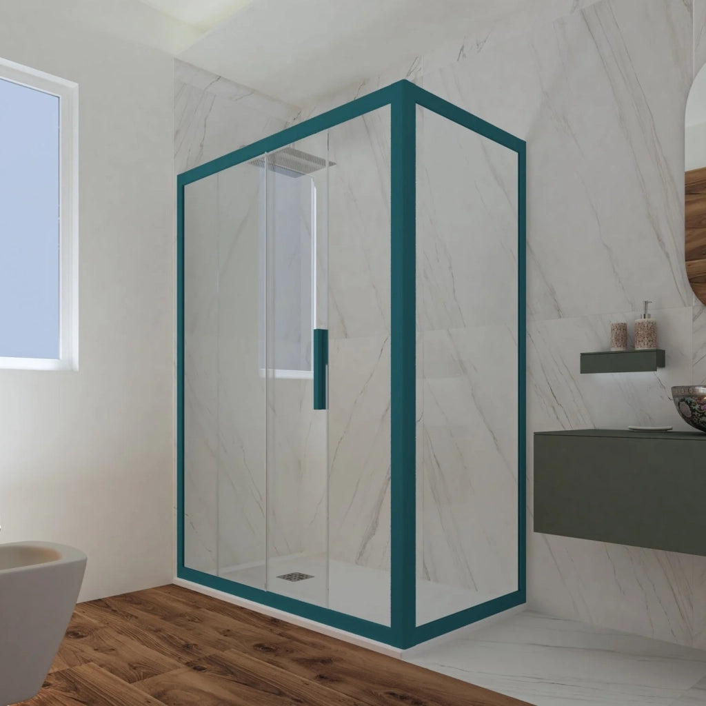 Box doccia scorrevole 90x170 CM H 200 Vetro Trasparente Profilo Verde Night Watch mod. Deco Duo