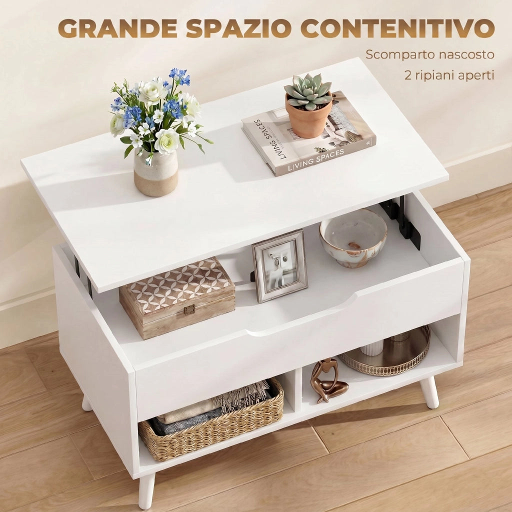 Tavolino da caff¨¨ con piano sollevabile ¨C zephmum ¨C Bianco 75x75x50 cm