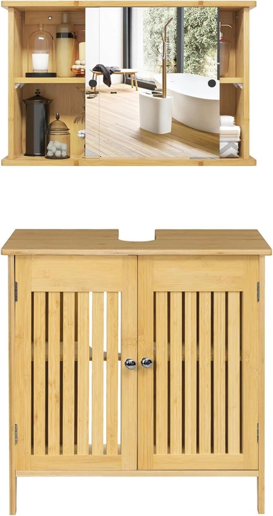 Set di mobili da bagno con armadietto a specchio, per bagno, in bambù