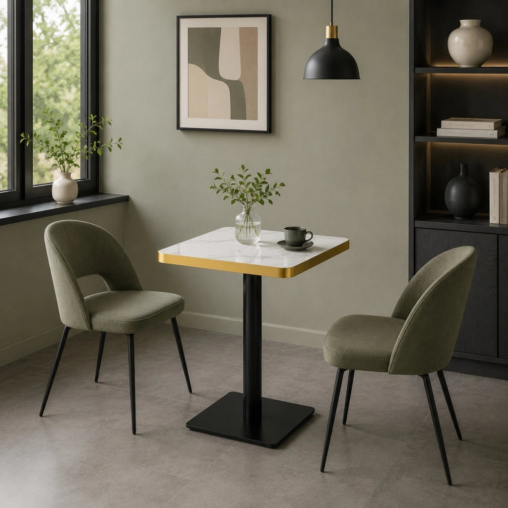 Tavolo da pranzo quadrato in MDF effetto marmo con base in metallo per 2-4 persone bianco 60 × 60 × 74 cm