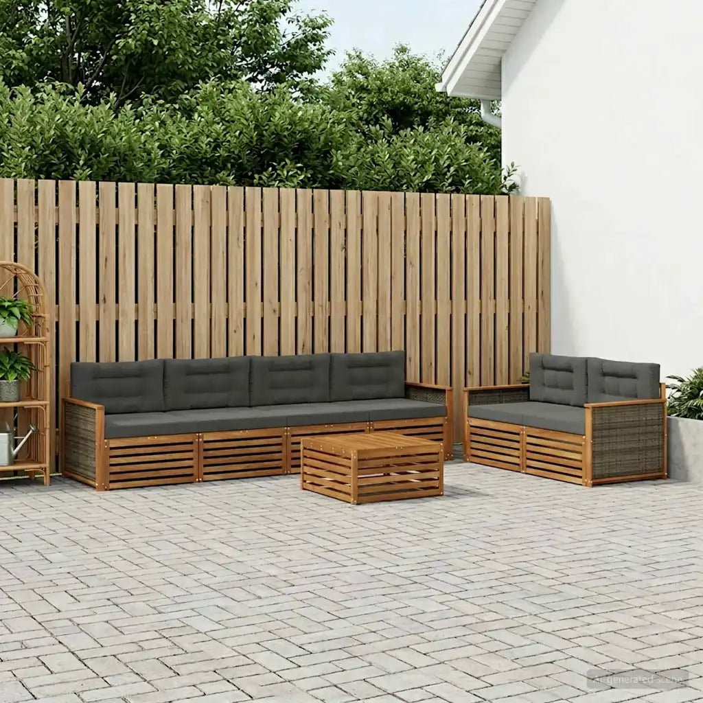 Set di divani da esterno con cuscino 7 pcs Naturale e Antracite 3383050