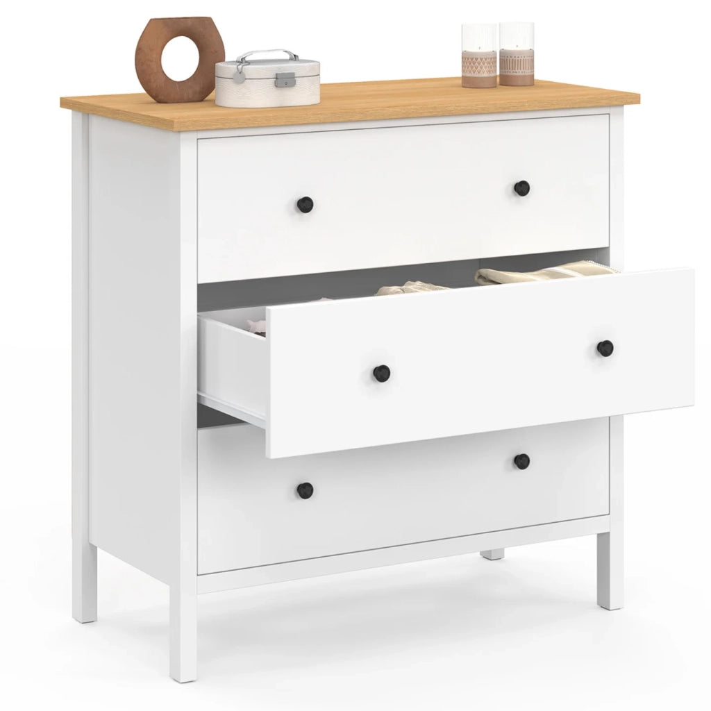 IDMarket - ACHILLE Cassettone a 3 cassetti 80 cm piano in legno bianco