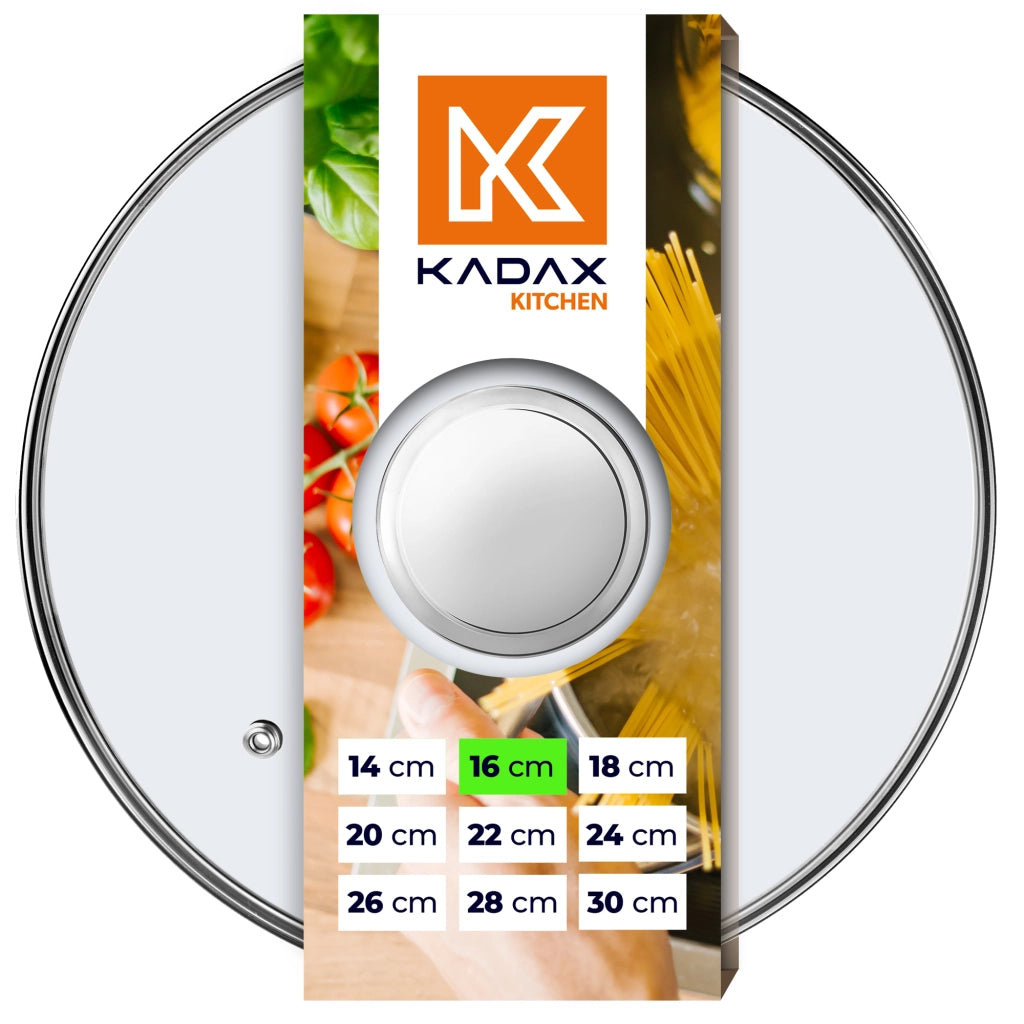 Coperchio in vetro KADAX da 16 cm, universale, resistente al calore, per pentole e padelle.