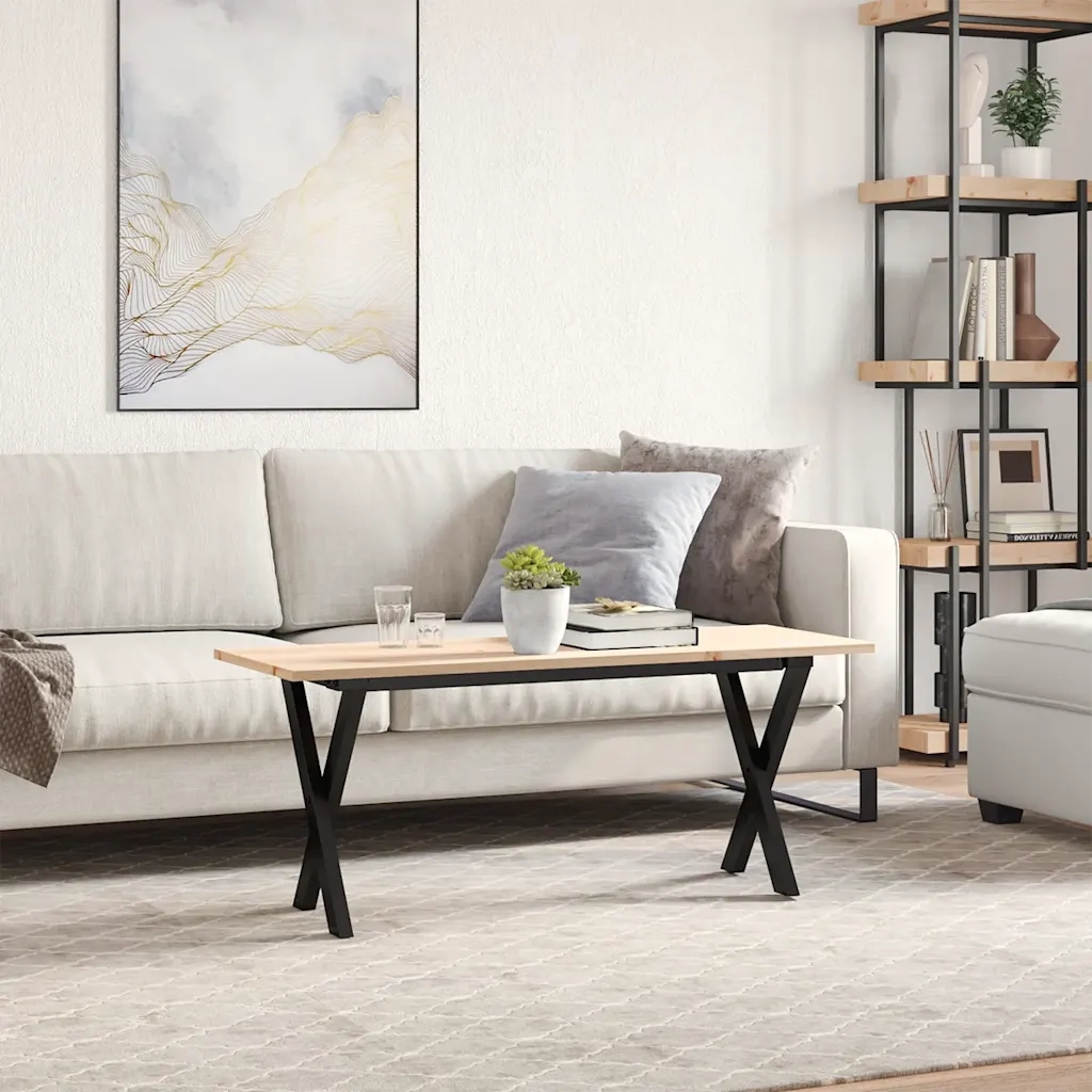 Tavolino Salotto Telaio a X-Tavolino da soggiorno 110x40x45 cm Legno Pino e Acciaio