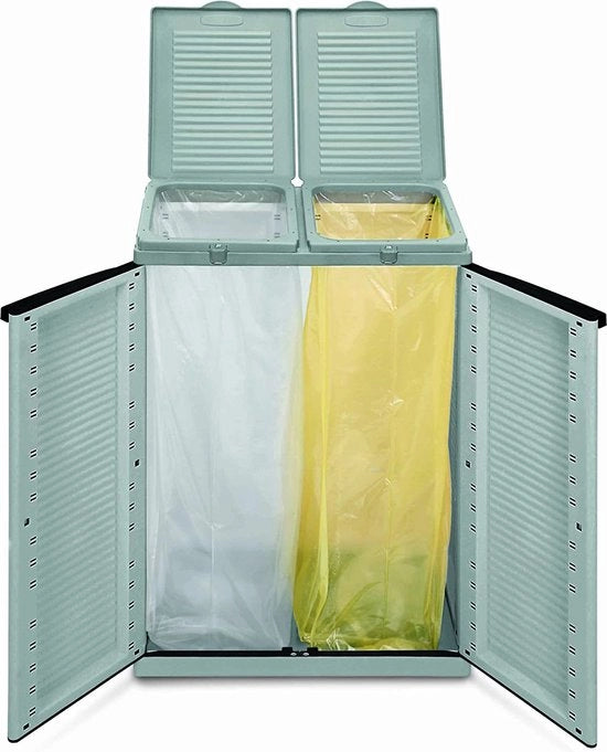 Reciclaggio esterno 110L con sacchi di imballaggio - Cassa di stoccaggio per esterno, 2 cassetti separati