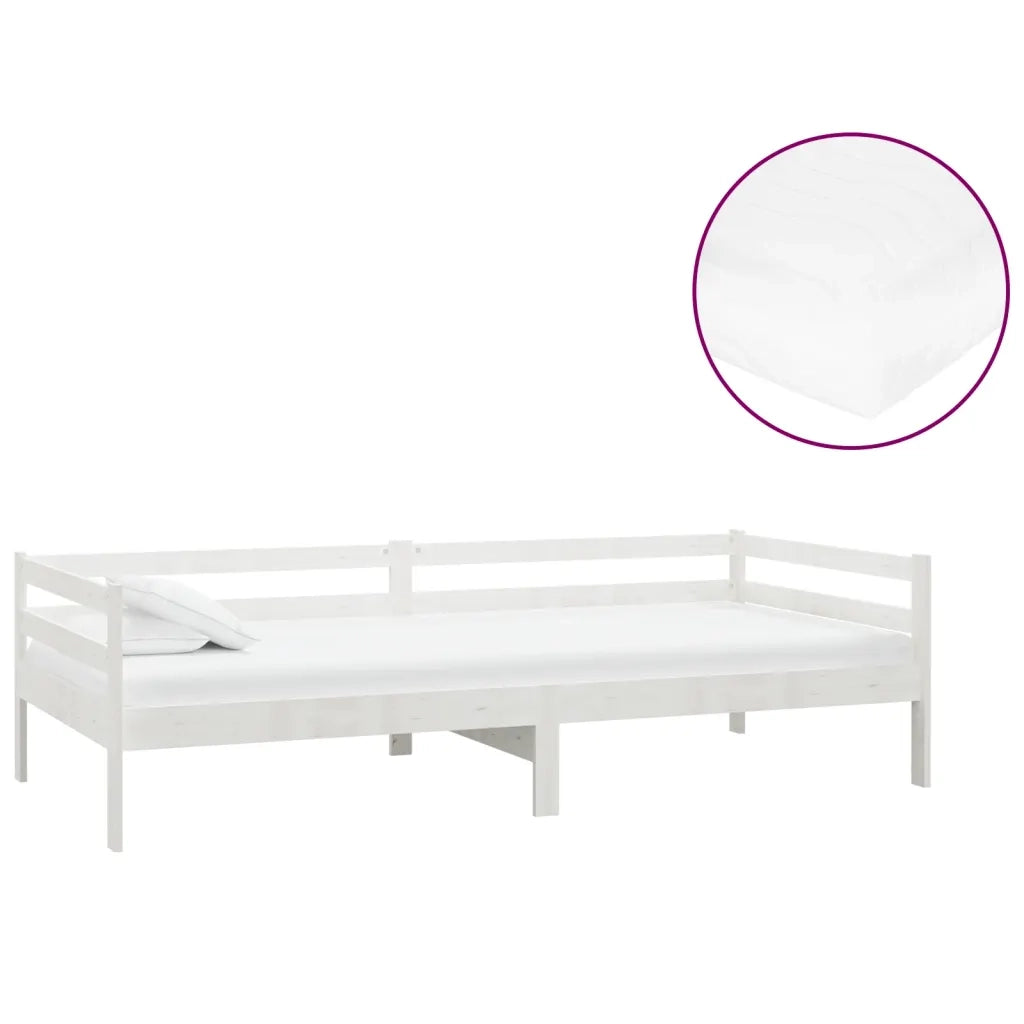 Divano Letto con Materasso-Sofa Letto-Daybed 90x200 cm Bianco in Legno di Pino 926452