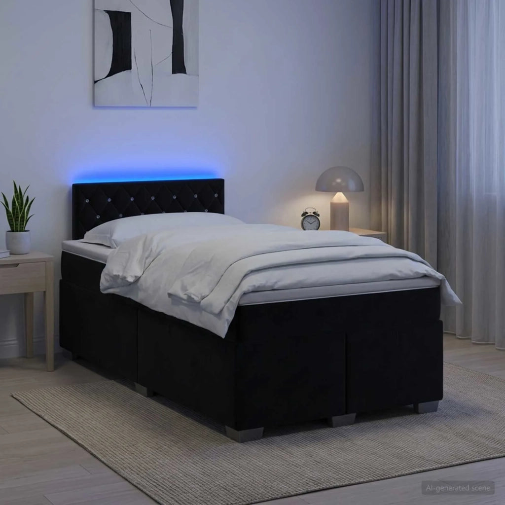 Letto con Box Spring, Materasso e LED Nero 120 x 200 cm Velluto 3452152