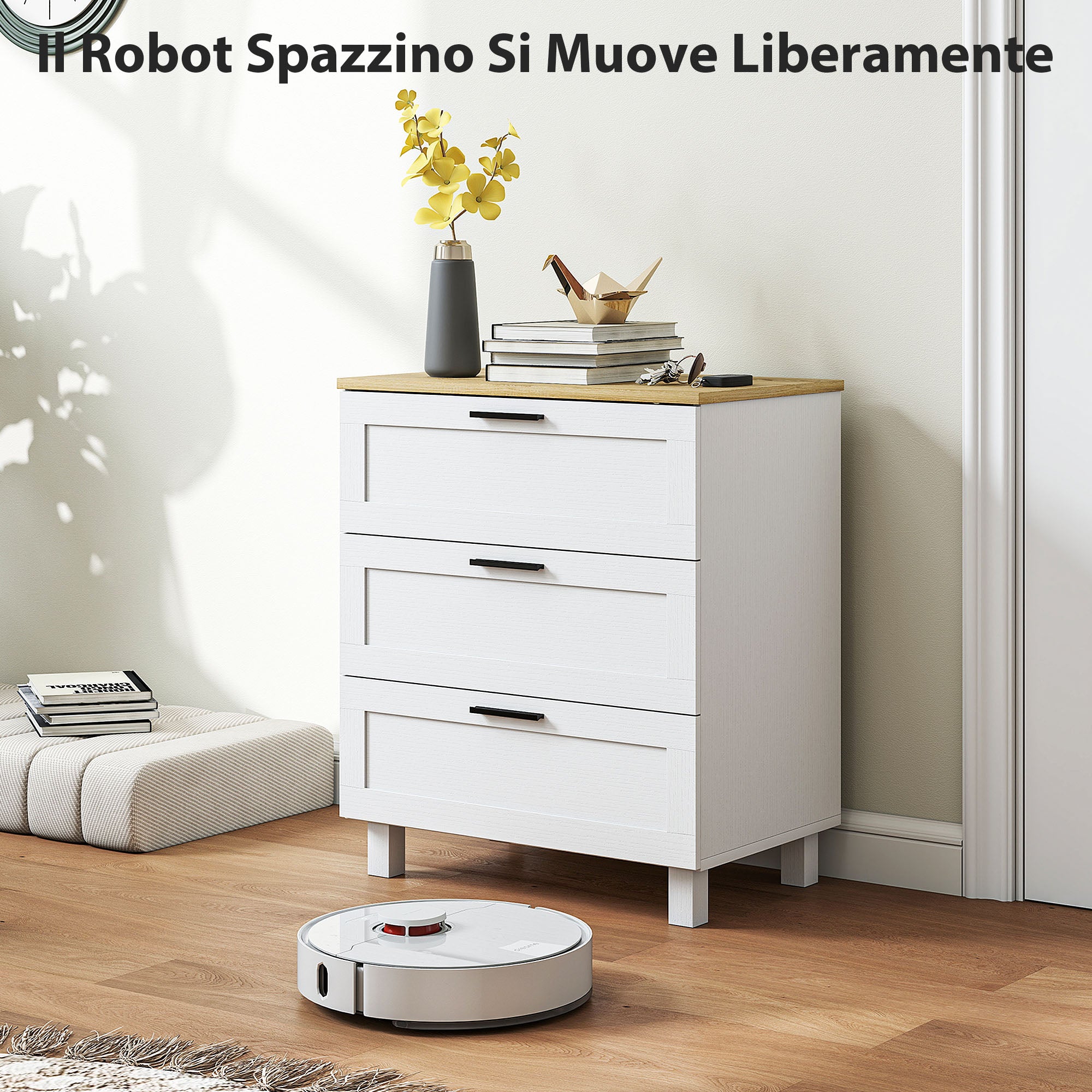 Cassettiera 3 Cassetti Moderna 60x38x71 cm in Legno Bianca e color Legno