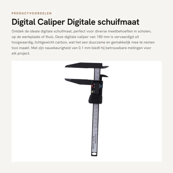 Misuratore Digitale con Slitta di 150 mm - Carbonio di Alta Qualità - Aiuto alla Marcatura - Leggero - Precisione 0.1 mm - Adatto per Scuole
