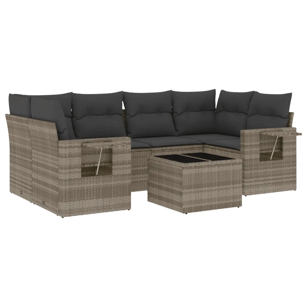 Set Divani da Giardino 7pz con Cuscini Grigio Chiaro Polyrattan