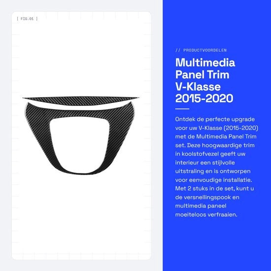Pannello Multimedia Trim - Adatto per V-Klasse 2015-2020 - 2 Pezzi/Set - Fibra di Carbonio Reale - Installazione Facile - Esterno Lussuoso con Finitura Lucida - Trim Interno