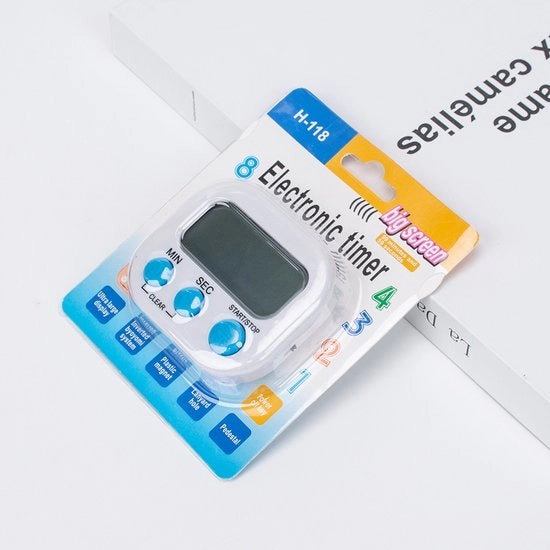 Timer digitale con stop watch magnetico con standar inclinabile, LCD grande, bianco, un set