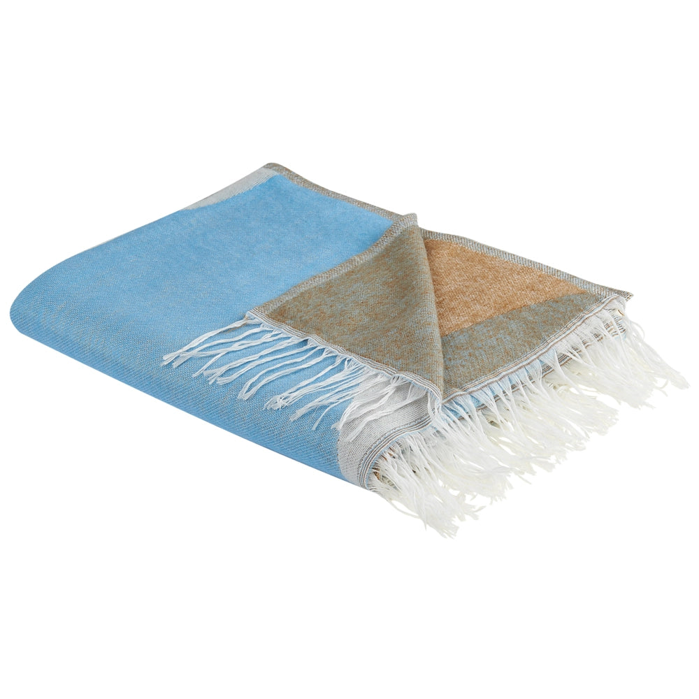 Coperta beige e blu misto poliestere e acrilico 130 x 170 cm Motivo decorativo astratto