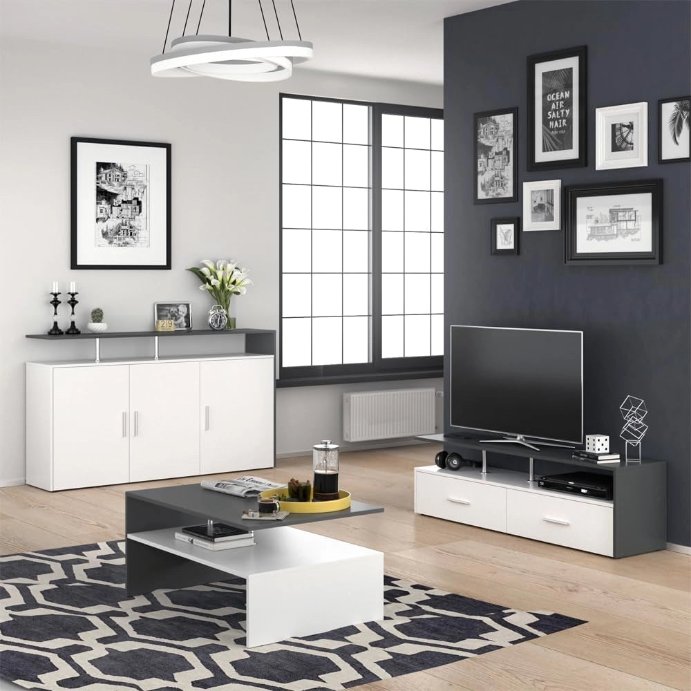 Credenza Amato, Bianco/antracite, 35 x 91.6 cm, per la conservazione di abbigliamento e oggetti per la casa