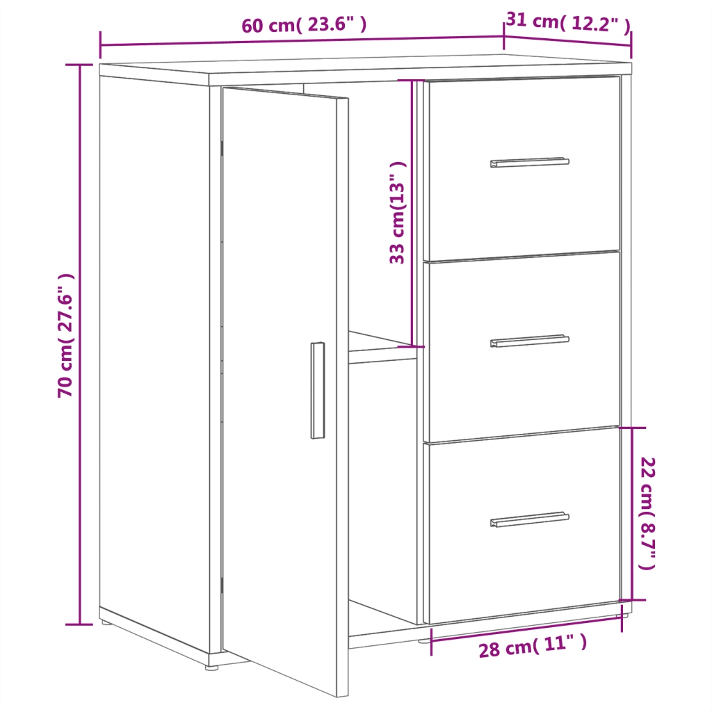 Credenza Grigio Sonoma 60x31x70cm in Legno Multistrato