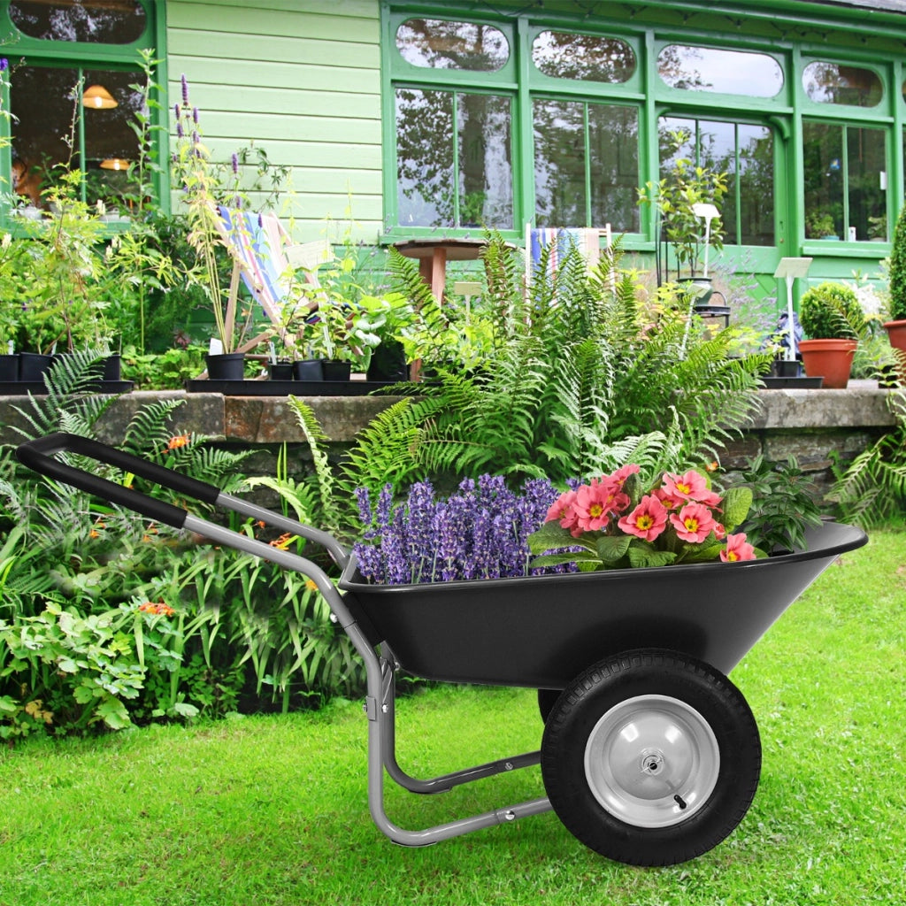 Carriola da giardino con 2 ruote e struttura in acciaio, Carrello resistente con grande capacit¨¤ di carico Nero-Attrezzi da giardino