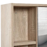 kleankin Armadietto Bagno a Specchio con Ripiani Regolabile, Specchio Bagno Contenitore con Porta Salvaspazio, Montaggio a Parete, 60x15x76 cm, Rovere