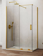 Box doccia CIRENE (KENNA) 1+1 con lato fisso laterale 160x80 cm Oro Barra Perpendicolare