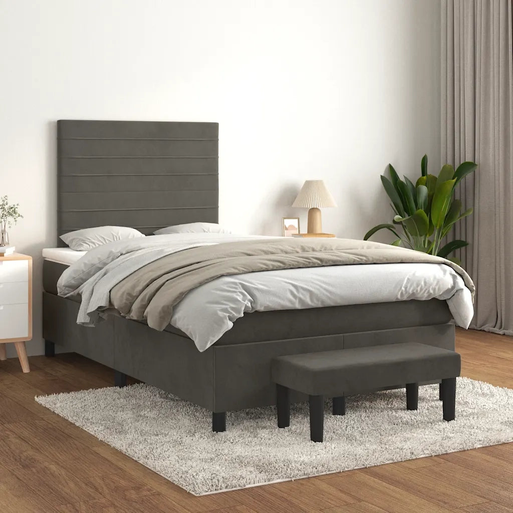 Giroletto a Molle con Materasso Grigio Scuro 120x190 cm Velluto
