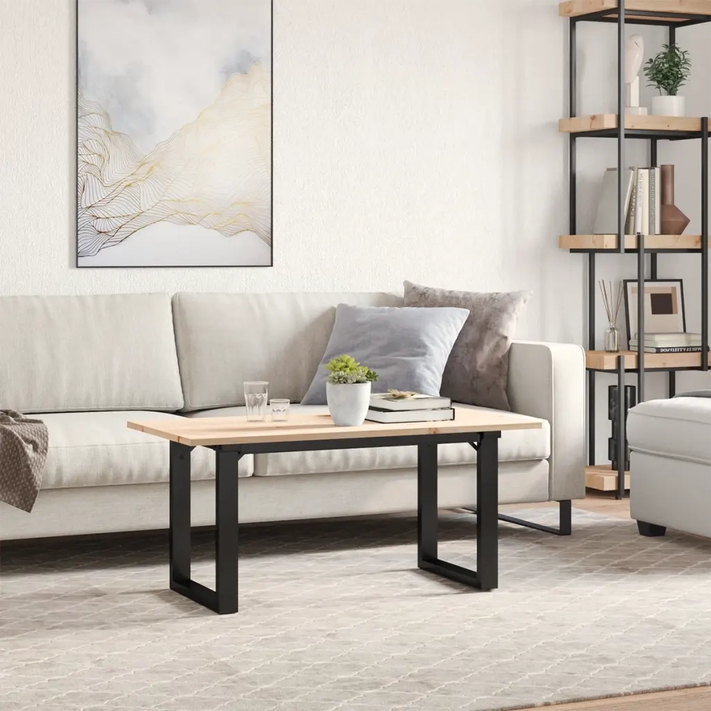 Tavolino Salotto Telaio a O 100x50x45cm Legno Pino e Acciaio
