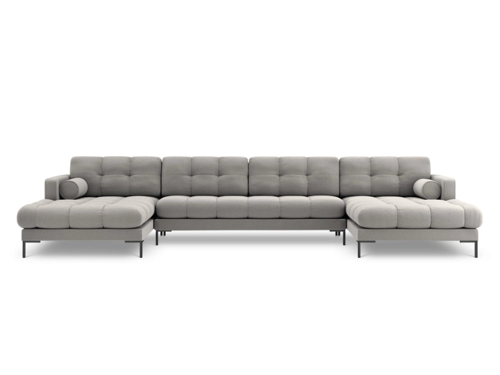 Cosmopolitan Design - Divano panoramico "Bali" 7 posti in tessuto strutturato grigio chiaro 