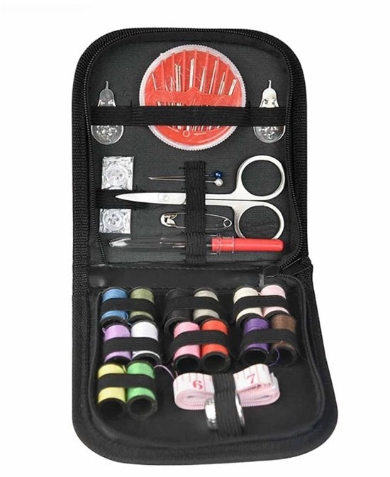 Kit di cucito compattibile con cassa metallica - Naaigaren - Naalden - Naaldinrijder - Taglierino - Materiali ecocompatibili - Kit di cucito