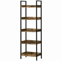 Libreria Stile Industriale a 5 Ripiani in Legno e Metallo, 48x30x155cm, Marrone Rustico