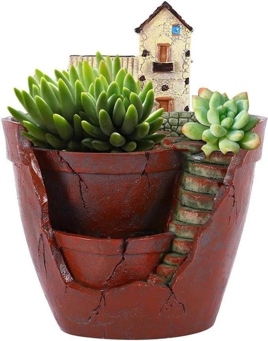 Piantina Creativa in Forma di Casa con Faccia di Fata per Pianta - Decorazione di Giardino con Apertura