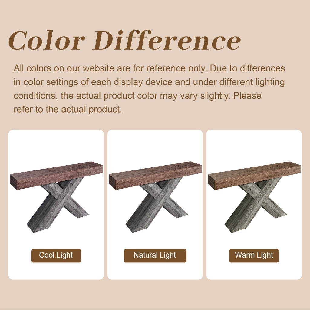 Consolle con struttura a croce a X e piano in truciolare, per ingresso e soggiorno, noce, 140 × 30 × 80 cm