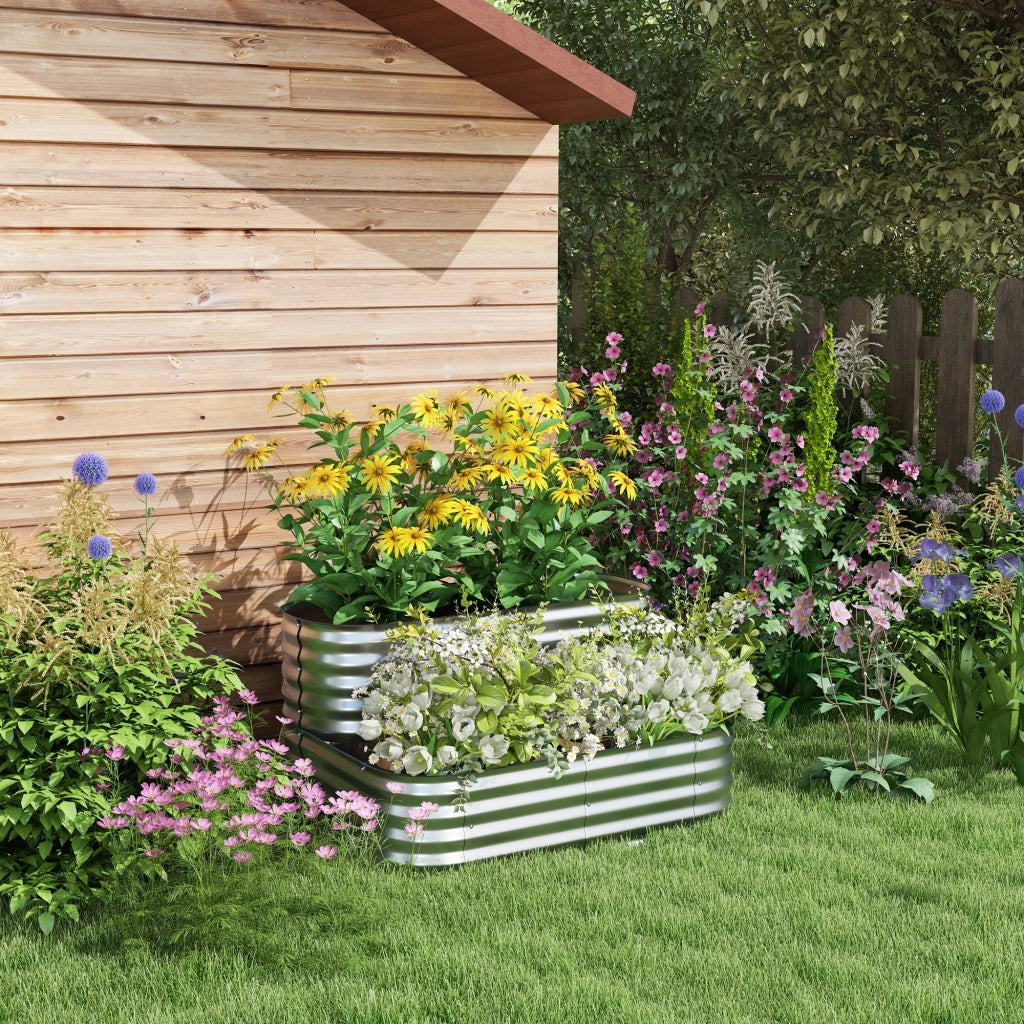 Hochbeet da giardino 2 piani in metallo ¨C zephmum ¨C 120x90x30cm colore argento
