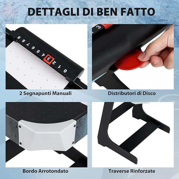 Tavolo da Air Hockey, Hockey da Tavolo Pieghevole con Potente Motore 12V e Tabellone Digitale a LED, 2 Spingitori e 2 Dischi, per Casa Sala Giochi e Ufficio, 144 x 68 x 79 cm