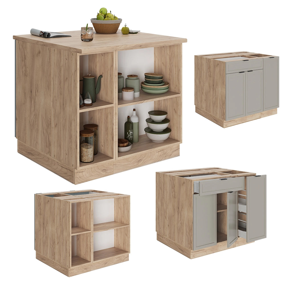 Isola cucina Fame-Line GrigioBeige/Rovere dorato 90 cm con cassetto, senza piano di lavoro Vicco