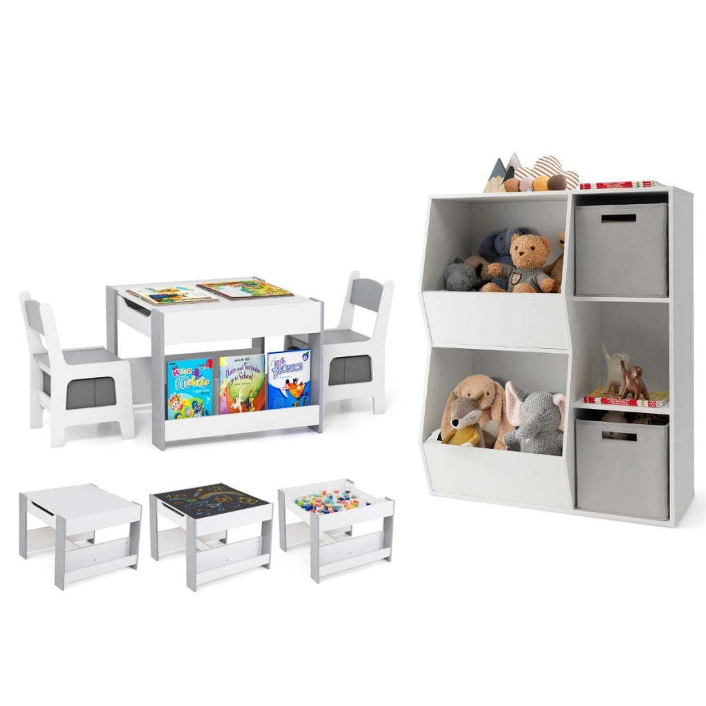 Set da tavolo e sedie per bambini e mobile portagiochi per bambini in legno, Tavolo attivit¨¤ 4 in 1 e libreria a cubi-Per i bambini