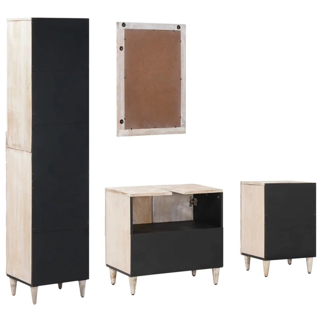 Set di mobili per il bagno 4 pcs Bianco Legno di mango massello