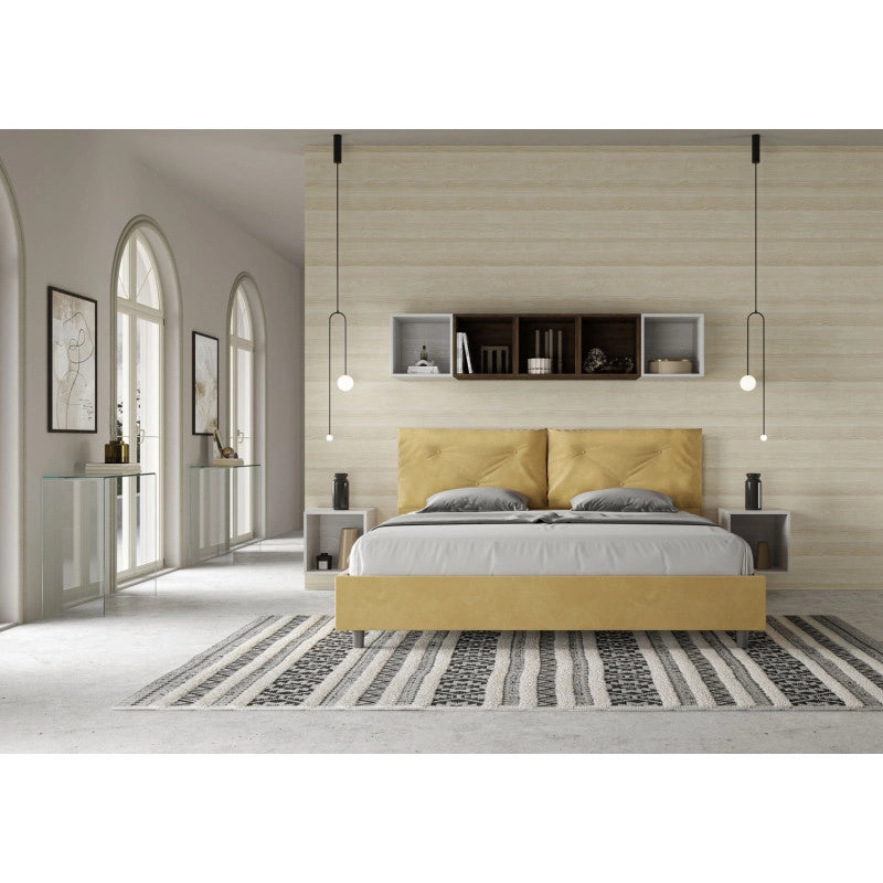 Letto imbottito Matrimoniale 190x190 cm Large - Con rete,Microfibra,Ocra