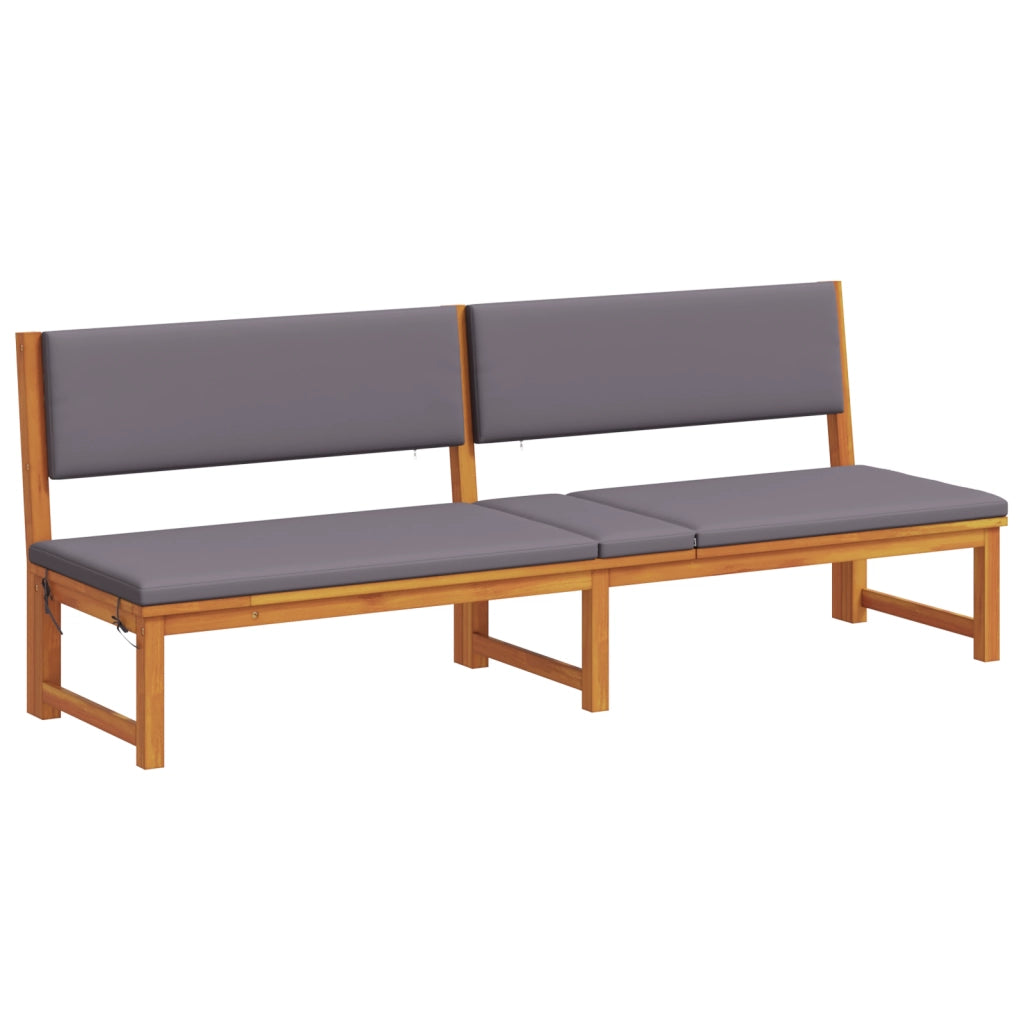 Lettino prendisole 3-in-1 con cuscini grigi chiari in legno massello di acacia