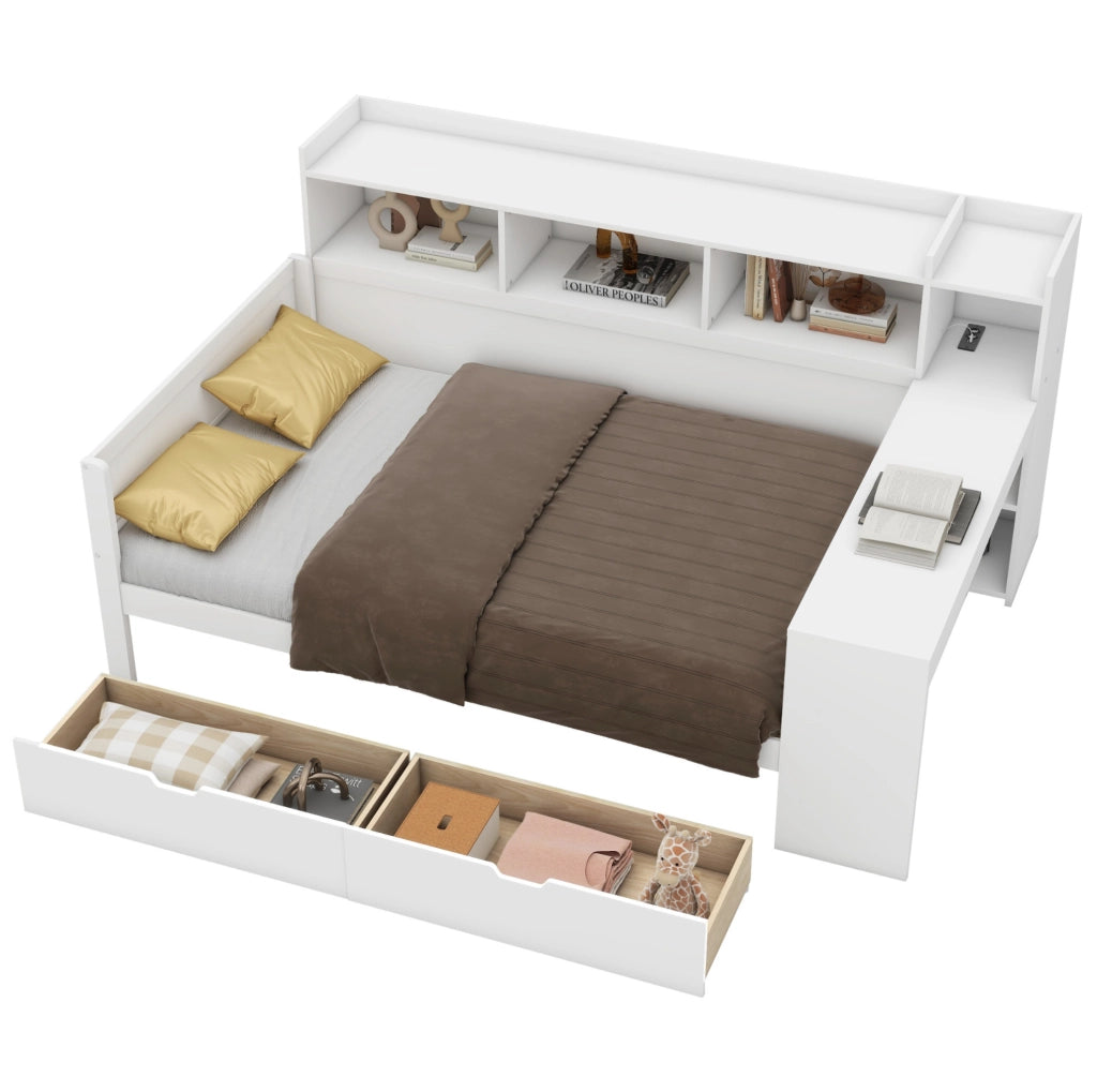 Letto 90x200 cm con scrivania; USB e 2 cassetti in truciolare e MDF
