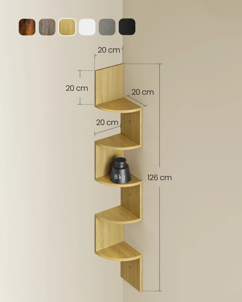 Mensola angolare da parete con 5 ripiani sospesi 20 x 20 x 126 cm per cucina camera da letto soggiorno ufficio piante CD decorazioni souvenir beige 12_0005629