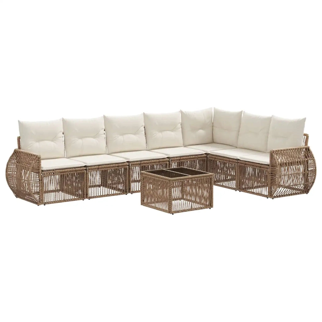Set Divano da Giardino 8 pcs Beige e Bianco Crema polyrattan