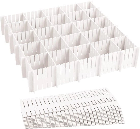 24-set di dividers per cassetti, dividers per cassetti, dividers per cassetti, organizzatori per cassetti regolabili, dividers bianchi, contenitori per l'uso di biancheria intima, calze, cosmetici, camera da letto (37 cm)