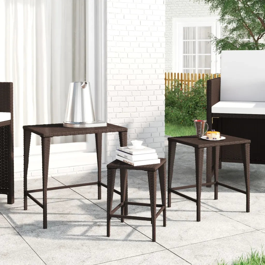 Tavolini Impilabili da Giardino 3 pz | Tavolino da esterno Marroni in Polyrattan